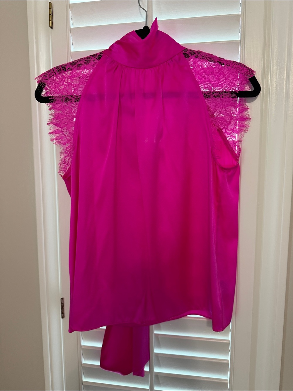 Generation Love Hot Pink Lace Sleeve High-Neck Top with Tie